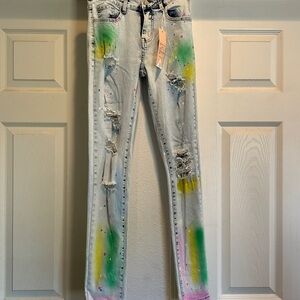 NWT 3/4 Blue Topic Skinny Distressed Jeans Stretch